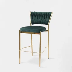 Krzesło barowe na złotych nogach zielone LIANA