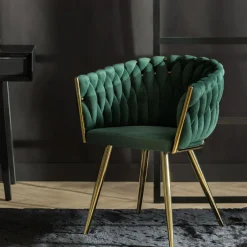 Krzesła| Krzesło welurowe na złotych nogach LIANA zielone