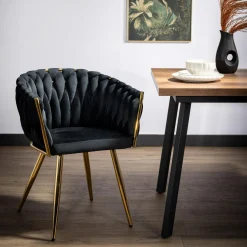Krzesła|inny Krzesło welurowe na złotych nogach LIANA czarne