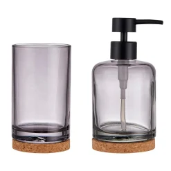 Akcesoria Łazienkowe|Akcesoria Łazienkowe| Kubek łazienkowy na podstawie z korka szary 12 cm