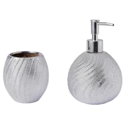 Kubek łazienkowy na szczoteczki ceramiczny srebrny 8,5 cm
