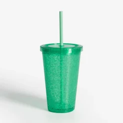 inny Kubek plastikowy ze słomką zielony 500 ml