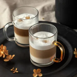 Szklanki I Kubki| Kubek szklany w prążki FIRENZA 350 ml