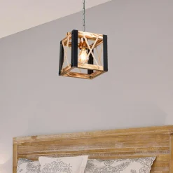 Lampa drewniana wisząca sześcian FARAH 20 cm