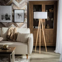 Spot - Light Lampa na drewnianym trójnogu abażur biały ENNIE