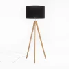 Lampy Podłogowe|TK Tomasz Krywult Lampa na drewnianym trójnogu abażur czarny TREVISO
