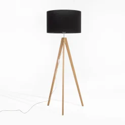 Lampy Podłogowe|TK Tomasz Krywult Lampa na drewnianym trójnogu abażur czarny TREVISO