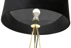 Lampy Podłogowe|domiluce Lampa na złotym trójnogu abażur welur czarny INGA