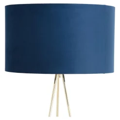 Lampy Podłogowe|domiluce Lampa na złotym trójnogu abażur welur granatowy INGA