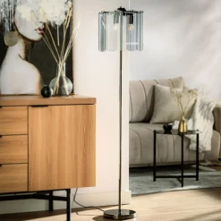 Zumaline Lampa podłogowa dymione szkło czarna NIRA