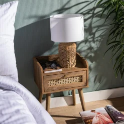 Lampy Stołowe|PLATINET S.A. Lampa stołowa ceramiczna biała/rattan LUCIA