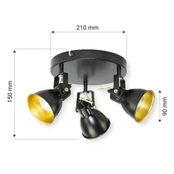 LED-POL Lampa sufitowa 3 reflektory czarno-złota ORO FALCO