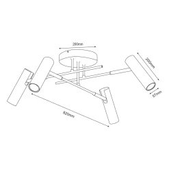 Luminex Lampa sufitowa 4 regulowane reflektory czarno-złota AXION