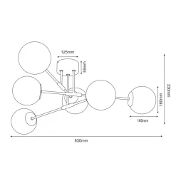 Luminex Lampa sufitowa kule czarno-złoty GLAME 6