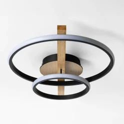 Wszystkie Lampy Sufitowe|Zumaline Lampa sufitowa LED 2 pierścienie jasne drewno czarna ALMERIA