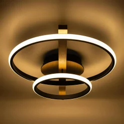 Wszystkie Lampy Sufitowe|Zumaline Lampa sufitowa LED 2 pierścienie jasne drewno czarna ALMERIA