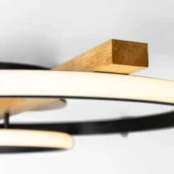 Wszystkie Lampy Sufitowe|Zumaline Lampa sufitowa LED 2 pierścienie jasne drewno czarna ALMERIA