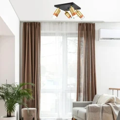 Lampa sufitowa z 4 reflektorkami regulowana złota AURORA