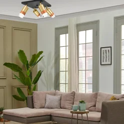 Lampa sufitowa z 4 reflektorkami regulowana złota AURORA