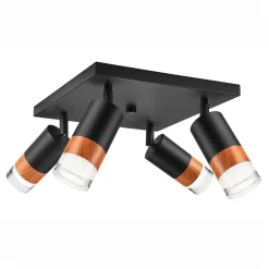 Lampa sufitowa z 4 reflektorkami regulowana czarna AURORA