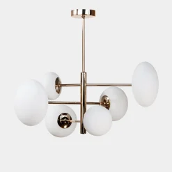 Lampy Wiszące|domiluce Lampa wisząca 6 owalnych kloszy biało-złota UFO 50x55 cm