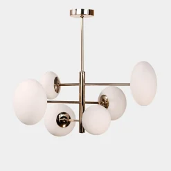 Lampy Wiszące|domiluce Lampa wisząca 6 owalnych kloszy biało-złota UFO 50x55 cm