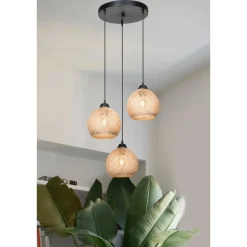 Lampa wisząca boho pleciona beżowo-czarna YUMAK 3