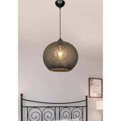 Lampa wisząca boho pleciona szara YUMAK