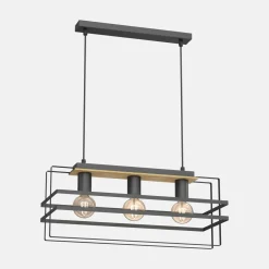 Lampy Wiszące|Luminex Lampa wisząca czarna jasne drewno KORTEZ III