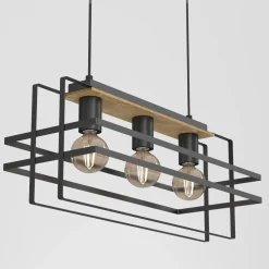 Lampy Wiszące|Luminex Lampa wisząca czarna jasne drewno KORTEZ III