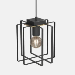 Luminex Lampa wisząca czarna jasne drewno KORTEZ I