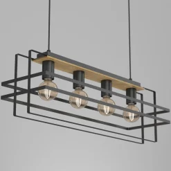 Lampy Wiszące|Luminex Lampa wisząca czarna jasne drewno KORTEZ IV