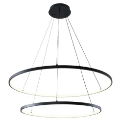 Lampy Wiszące|Zumaline Lampa wisząca LED 2 pierścienie czarna BRENO 80 cm