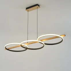 Zumaline Lampa wisząca LED 3 pierścienie jasne drewno czarna ALMERIA
