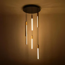 Lampy Wiszące|Zumaline Lampa wisząca LED podstawa okrągła czarna drewniana ELIOT VI