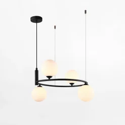 Lampy Wiszące|inny Lampa wisząca pierścieniowa 4 kule czarna AMILY