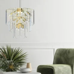 Zumaline Lampa wisząca transparentne szkło złota NIRA φ56 cm