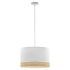 Lampa wisząca z rattanem biała PAGLIA 38,5 cm