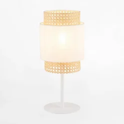 Lampy Stołowe|TK Tomasz Krywult Lampka nocna rattanowa biała BOHO