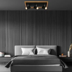 inny Listwa podwieszana 3 reflektory ramka jasne drewno czarna FREY