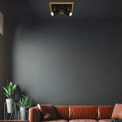 Listwy Oświetleniowe|Wszystkie Lampy Sufitowe|inny Listwa podwieszana 2 reflektory ramka jasne drewno czarna FREY