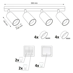 Listwa reflektor 4-punktowy czarno-złoty MARIBEL IV