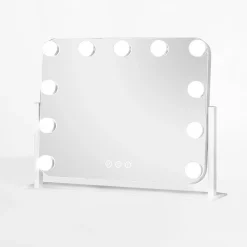 inny Lustro prostokątne z lampkami LED białe 44x7x36 cm