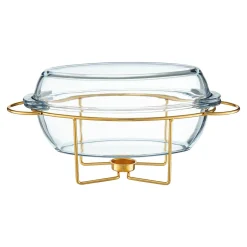 Formy, Naczynia I Akcesoria Do Pieczenia| Naczynie żaroodporne z podgrzewaczem złotym owalne SAULE 4,5 l