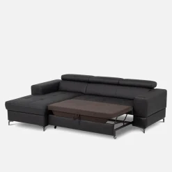 Narożniki|Trend Line Narożnik rozkładany z regulowanymi zagłówkami czarny TORINO lewy