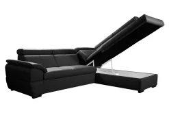 Narożniki|Trend Line Narożnik skórzany czarny z regulowanymi zagłówkami TOWN