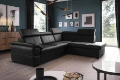 Narożniki|Trend Line Narożnik skórzany czarny z regulowanymi zagłówkami TOWN