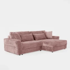 Narożnik sztruksowy pudrowy róż NOEMI prawy