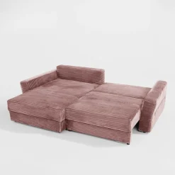 Narożnik sztruksowy pudrowy róż NOEMI lewy