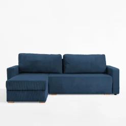 Narożnik sztruksowy z 2 pojemnikami ciemnoniebieski LIAM